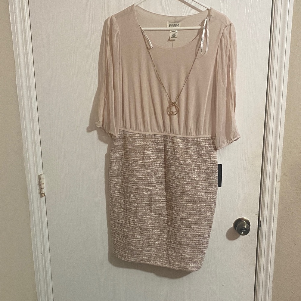 Enfocus Studio Cream and Tan Long Sleeve Dress